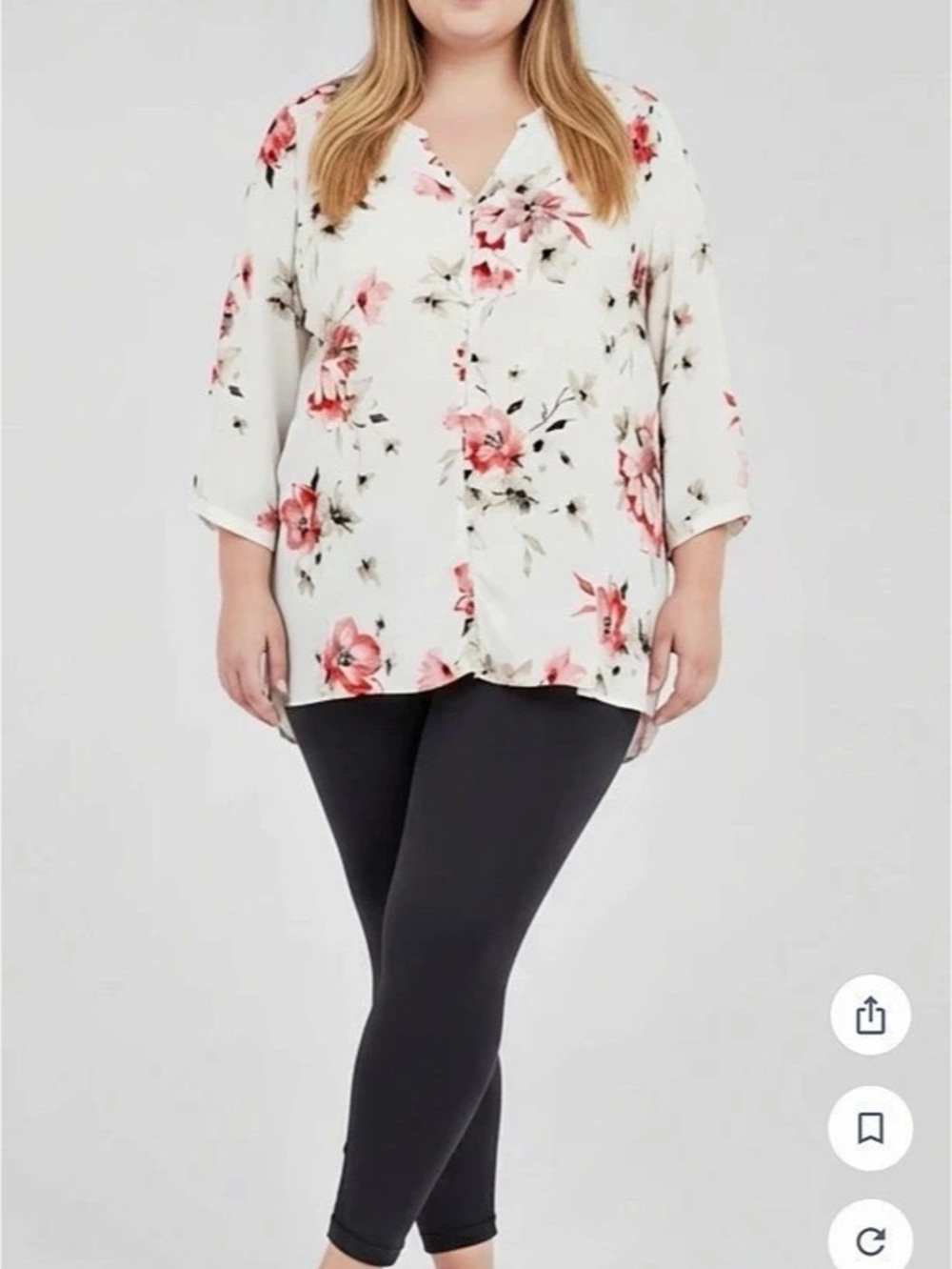 Rose + Olive Floral Blouse in White & Red 1X Like New